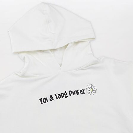 Kız Çocuk Baskı Detaylı Kapüşonlu Sweatshirt Ekru