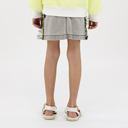 Kız Çocuk Tül Detaylı Denim Etek Gri