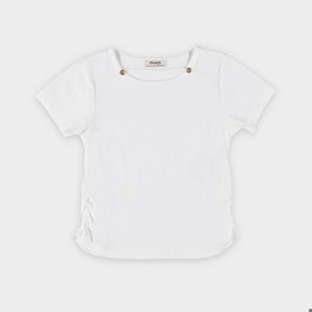 Kız Çocuk Pencere Detaylı T-Shirt Beyaz