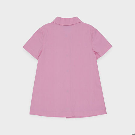 Kız Çocuk Cep Detaylı Gömlek Elbise Pembe