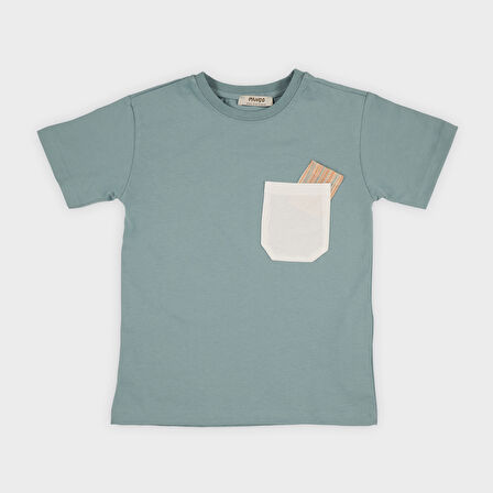 Erkek Çocuk Cep Detaylı T-Shirt Ekru