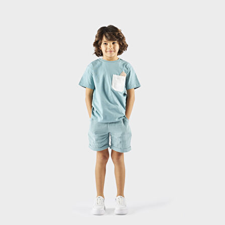 Erkek Çocuk Cep Detaylı T-Shirt Ekru