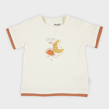 Unisex Çocuk Baskılı  Kısa Kollu T-Shirt Ekru