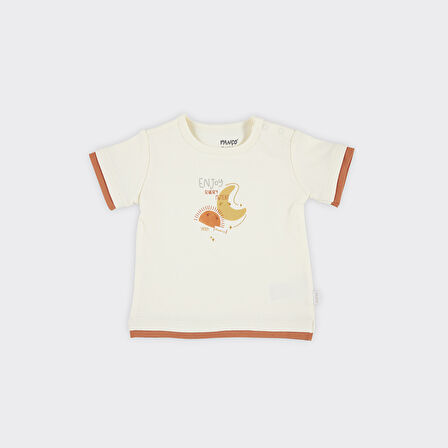 Unisex Çocuk Baskılı  Kısa Kollu T-Shirt Ekru