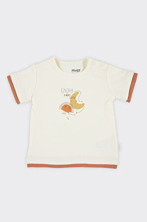 Unisex Çocuk Baskılı  Kısa Kollu T-Shirt Ekru