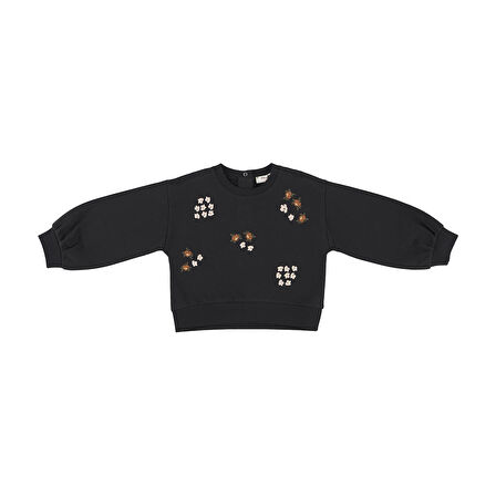 Panço Kız Çocuk Nakışlı Sweatshirt Siyah