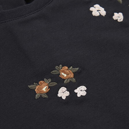 Panço Kız Çocuk Nakışlı Sweatshirt Siyah