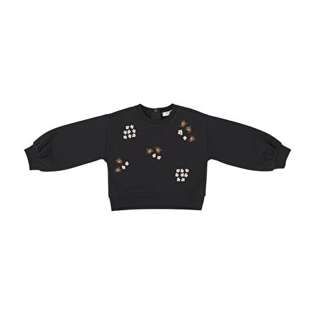 Panço Kız Çocuk Nakışlı Sweatshirt Siyah