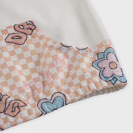 Kız Çocuk Desenli Kanguru Cepli Kapüşonlu Sweatshirt Ekru