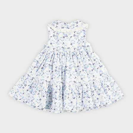 Kız Çocuk Çiçek Desenli Elbise Mavi