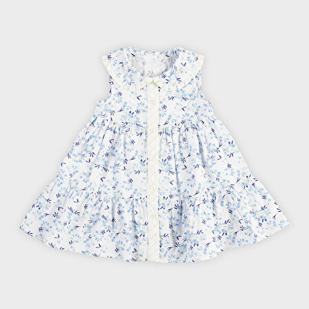 Kız Çocuk Çiçek Desenli Elbise Mavi