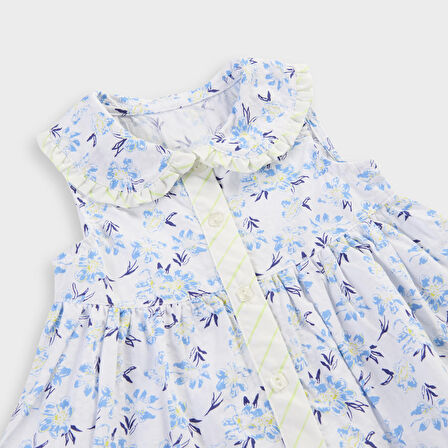 Kız Çocuk Çiçek Desenli Elbise Mavi