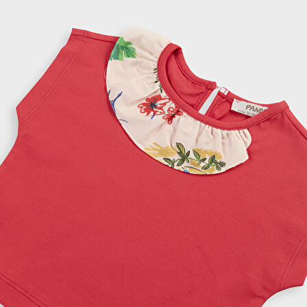 Kız Çocuk Yakası Fırfır Detaylı T-Shirt Bej