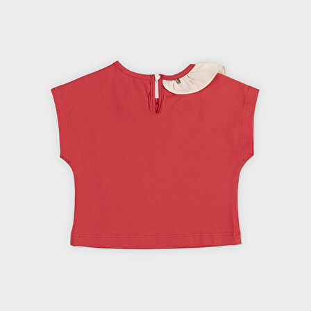 Kız Çocuk Yakası Fırfır Detaylı T-Shirt Bej