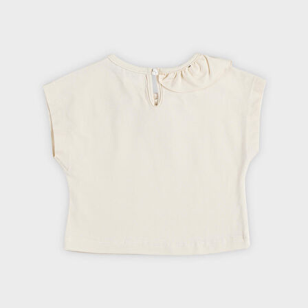Kız Çocuk Yakası Fırfır Detaylı T-Shirt Bej