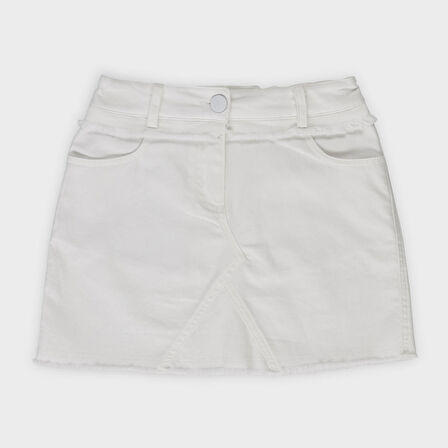 Kız Çocuk Düğmeli Etek Beyaz