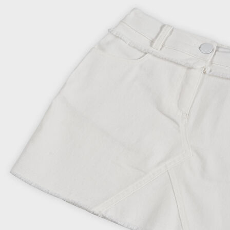 Kız Çocuk Düğmeli Etek Beyaz