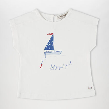 Kız Çocuk Baskı Detaylı T-Shirt Ekru