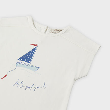 Kız Çocuk Baskı Detaylı T-Shirt Ekru