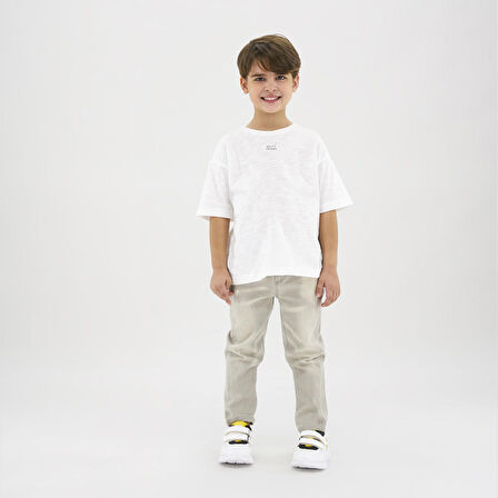 Erkek Çocuk Baskı Detaylı T-Shirt Beyaz