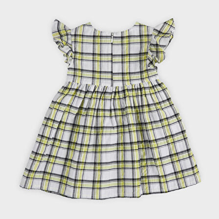 Kız Çocuk Ekose Desenli Elbise Beyaz