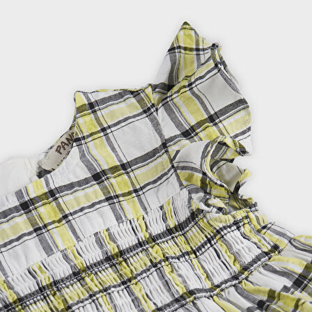 Kız Çocuk Ekose Desenli Elbise Beyaz