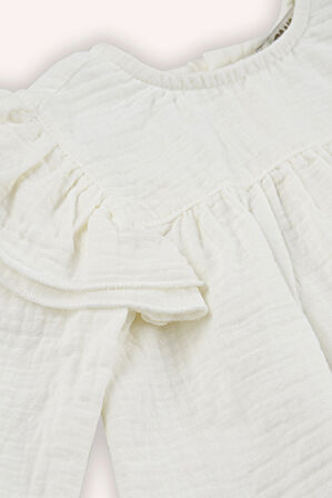 Kız Çocuk  Yakası ve Omzu Fırfırlı Bluz     