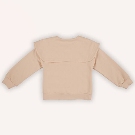Kız Çocuk  Geniş Yaka Detaylı Fermuarlı Sweatshirt     