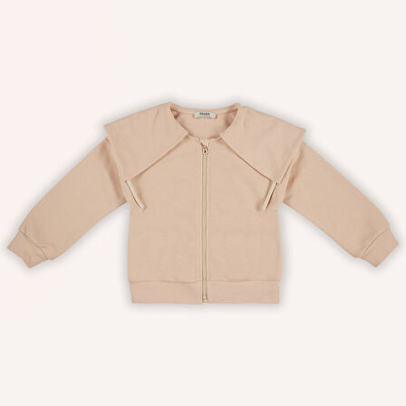 Kız Çocuk  Geniş Yaka Detaylı Fermuarlı Sweatshirt     