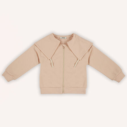 Kız Çocuk  Geniş Yaka Detaylı Fermuarlı Sweatshirt     