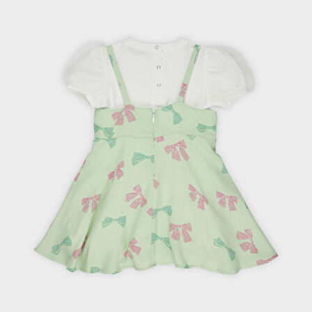 Kız Çocuk Desenli İki Parçalı Elbise Pembe