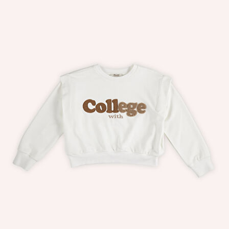 Kız Çocuk Nakış Detaylı Sweatshirt Ekru