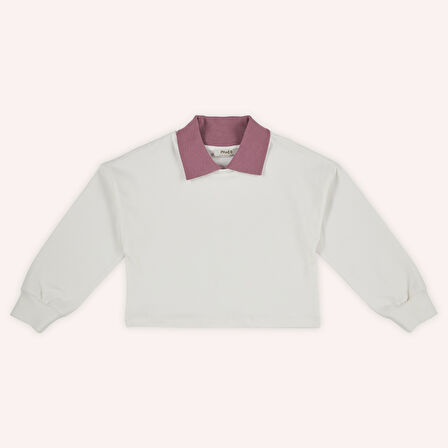 Kız Çocuk Yakalı Uzun Kollu T-Shirt Ekru