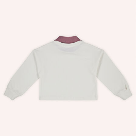 Kız Çocuk Yakalı Uzun Kollu T-Shirt Ekru