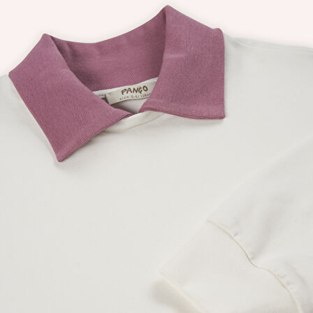 Kız Çocuk Yakalı Uzun Kollu T-Shirt Ekru