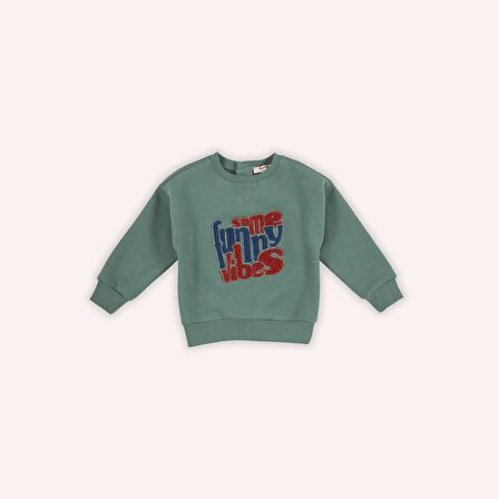 Erkek Çocuk Nakışlı Sweatshirt Yeşil