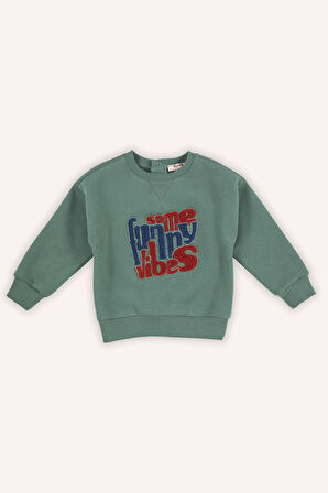 Erkek Çocuk Nakışlı Sweatshirt Yeşil