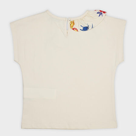 Kız Çocuk Yakası Fırfır Detaylı T-Shirt Bej