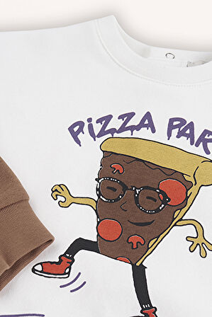Erkek Çocuk Baskılı Sweatshirt Ekru