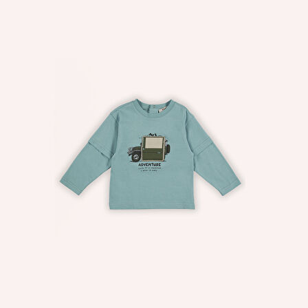 Erkek Çocuk Baskılı Uzun Kollu T-Shirt Mint