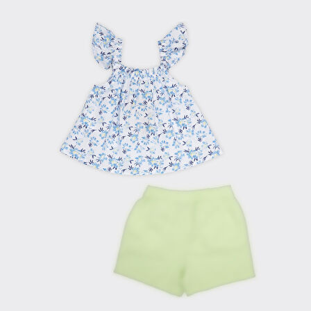 Kız Çocuk  Çiçek Desenli Bluz ve Beli Lastikli Şortlu Takım  