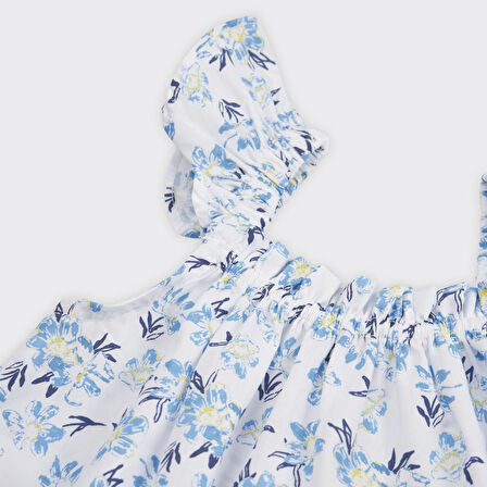 Kız Çocuk  Çiçek Desenli Bluz ve Beli Lastikli Şortlu Takım  