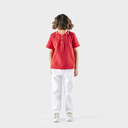 Erkek Çocuk Yakalı Kısa Kollu T-Shirt Kırmızı