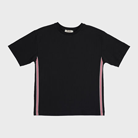 Erkek Çocuk Yanları Şerit Detaylı T-Shirt Siyah