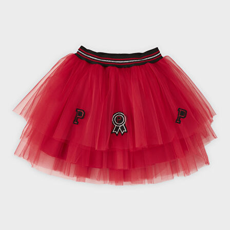 Kız Çocuk Aplikeli Tütü Etek Kırmızı