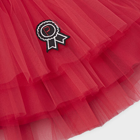 Kız Çocuk Aplikeli Tütü Etek Kırmızı