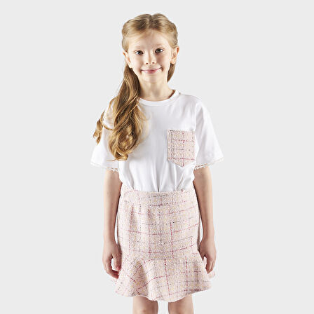 Kız Çocuk Tüvit Etek Pudra