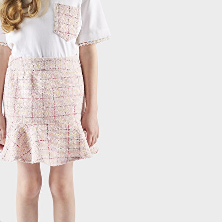 Kız Çocuk Tüvit Etek Pudra