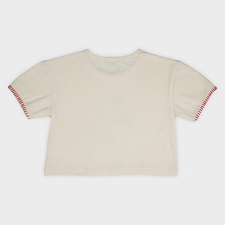 Kız Çocuk El İşi Detaylı T-Shirt Bej