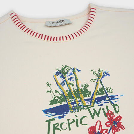 Kız Çocuk El İşi Detaylı T-Shirt Bej